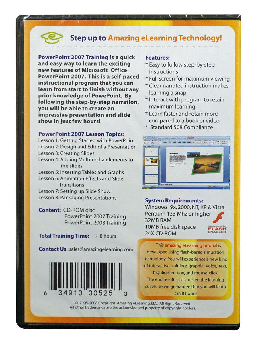 Learn Microsoft Office PowerPoint 2007/2003~ self paced step by step learning CD