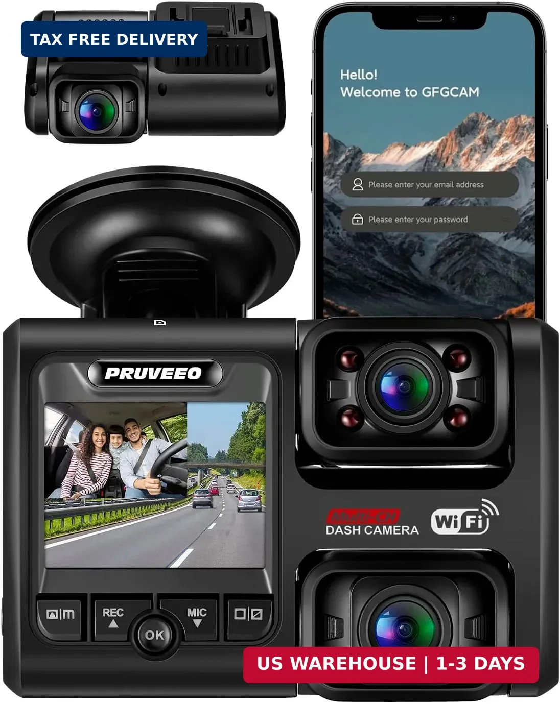 Dash Cam, Front and Inside 1080P Dual FHD Dash Camera for Cars, Novatek Processo