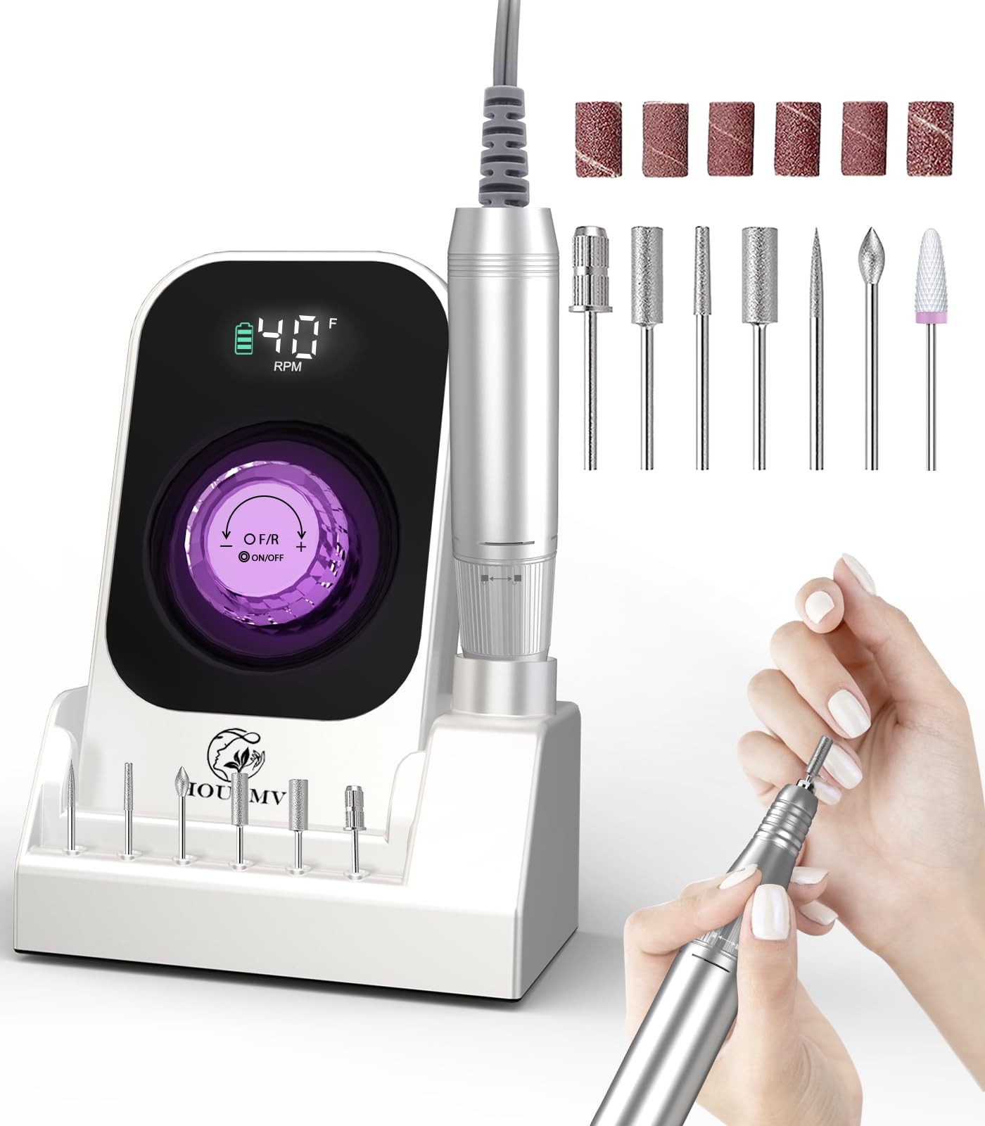 Electric Nail Drill - 40000RPM Rechargeable E-File for Salon & Home Use White