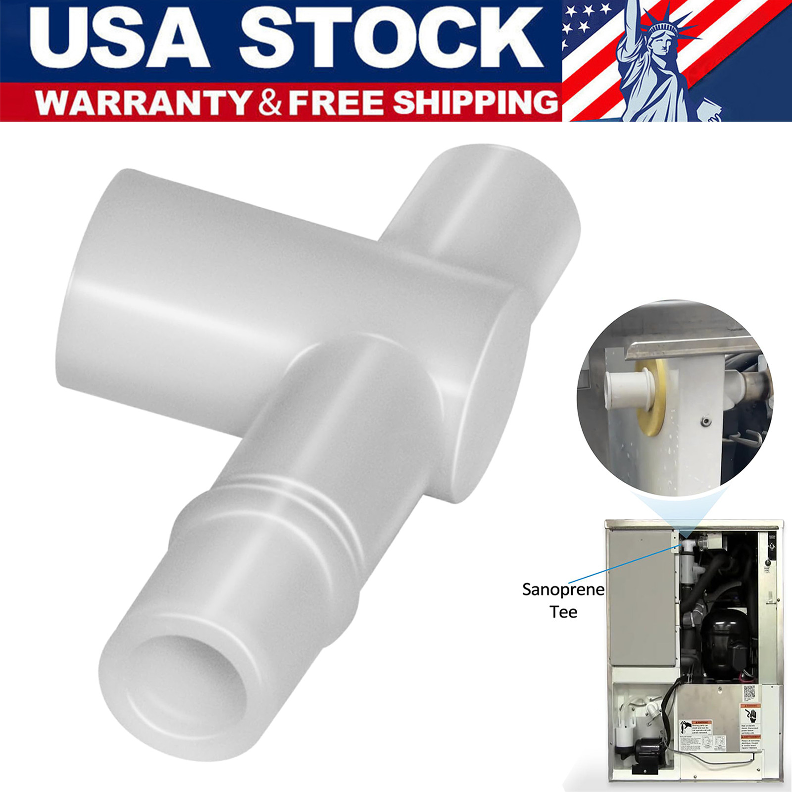 4A0177-01 Sanoprene Tee for Hoshizaki Ice Machines, 3-Way Water Line Connector