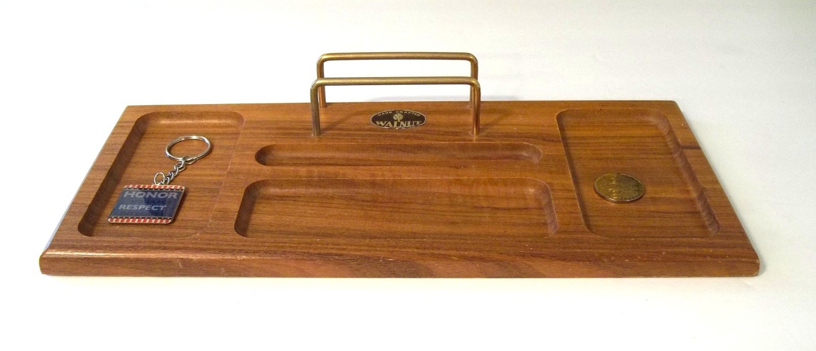 Solid American Walnut Desk Organizer Hand Made, Guardian Angel Coin, Keychain