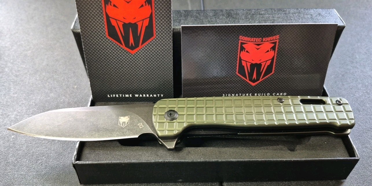 CobraTec Rhino Knife Folding Stonewashed D2 Blade OD Green