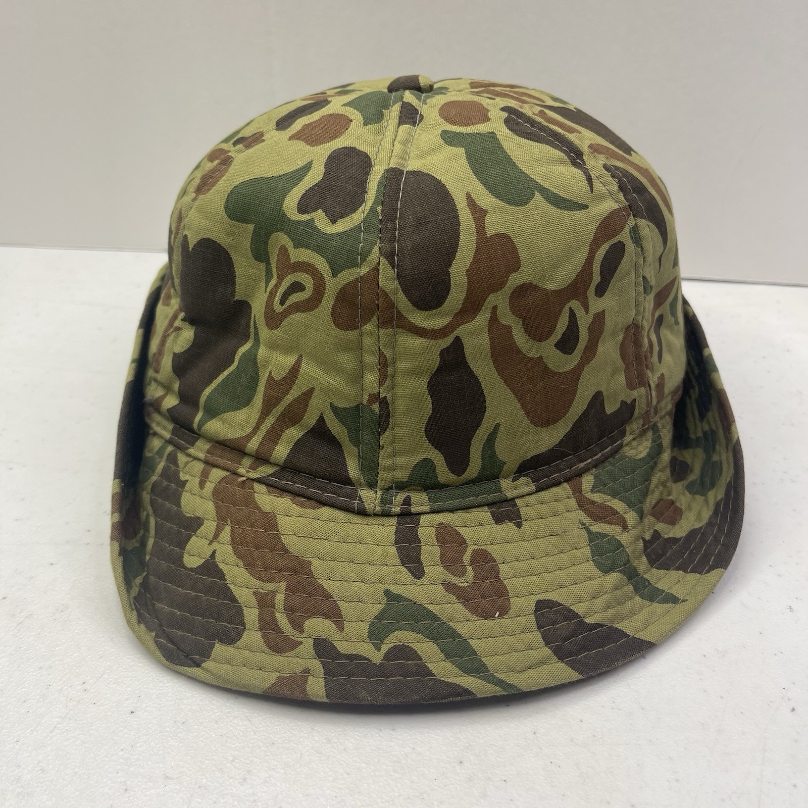 Vintage Northern Cap Hunting Woodland Camo Ear Flap Bucket Hat Cap Adult Size M