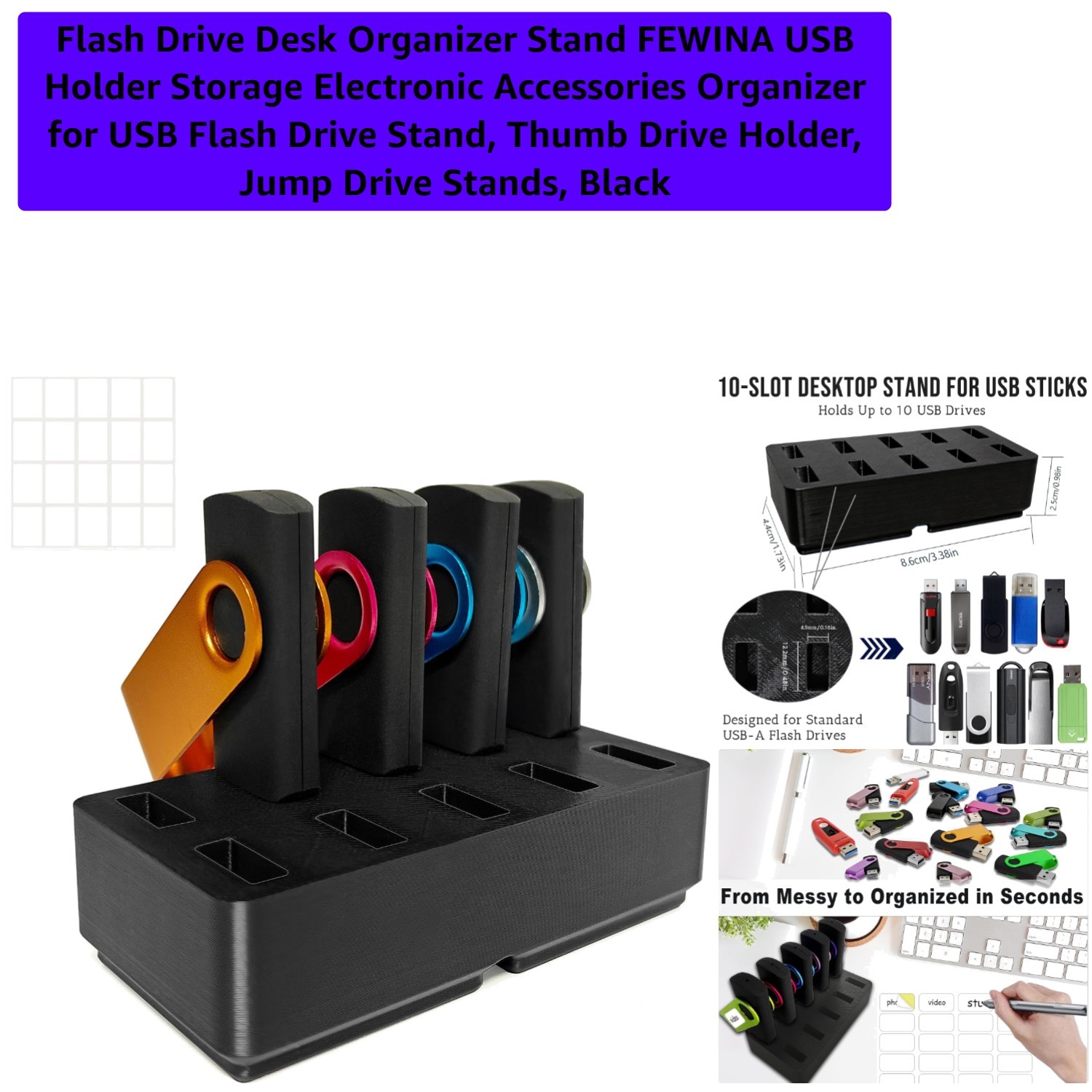 Flash Drive Desk Organizer Stand USB Holder Storage Electronic Accessories Or...