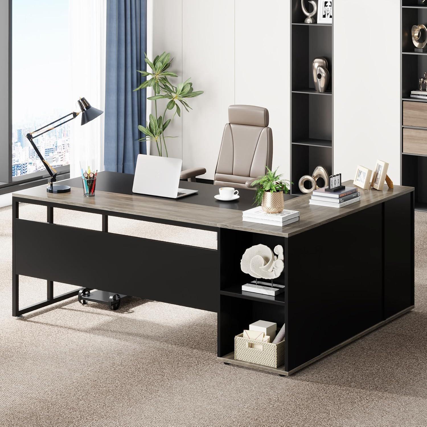 Tribesigns 71 Inch Executive Desk, L Shaped Desk with Cabinet Storage | Executiv