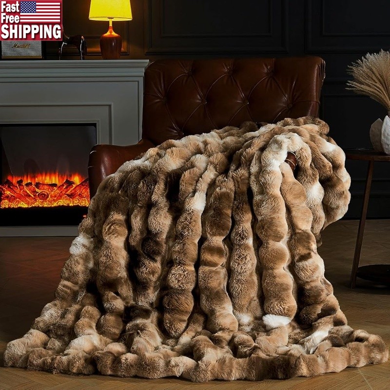 Cozy Plush Faux Fur Bubble Blanket Soft Warm Decorative Throw Any Occasion New