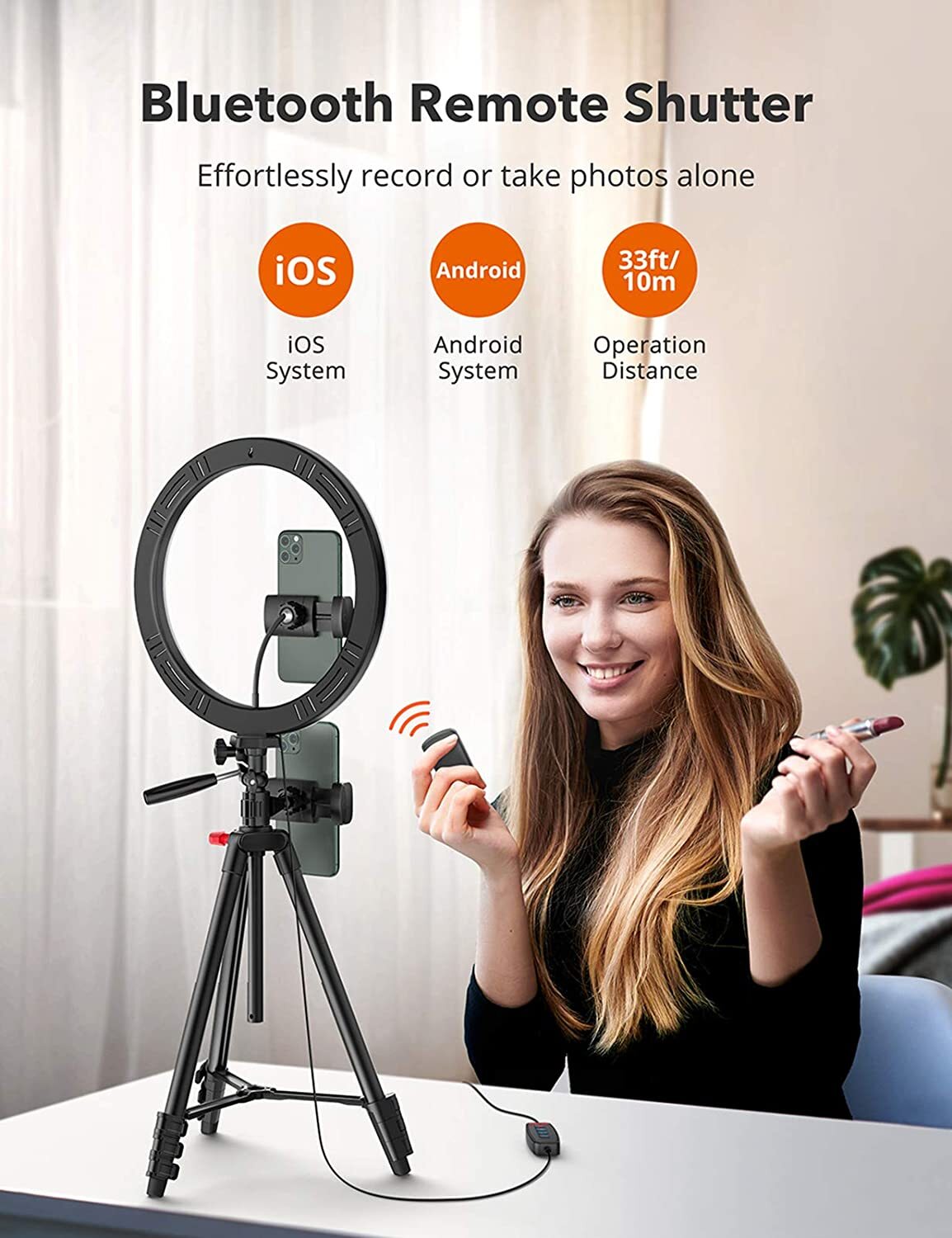 TaoTronics 12" Selfie Ring Light with 16"-62" Adjustable Tripod Stand,2 Phone Ho