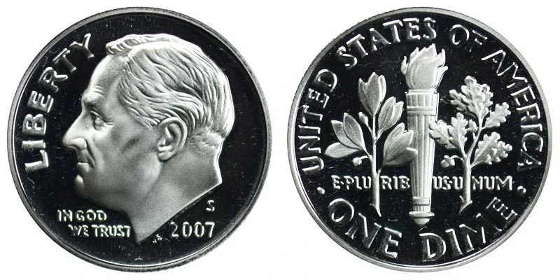 2007 S GEM BU PROOF ROOSEVELT DIME 10 CENT UNCIRCULATED US PR/PF COIN  (407)