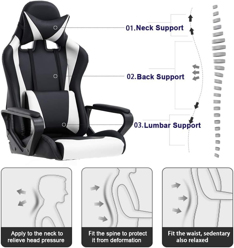 Stylish High-Back Ergonomic Chair for Gaming & Relaxation - White Color