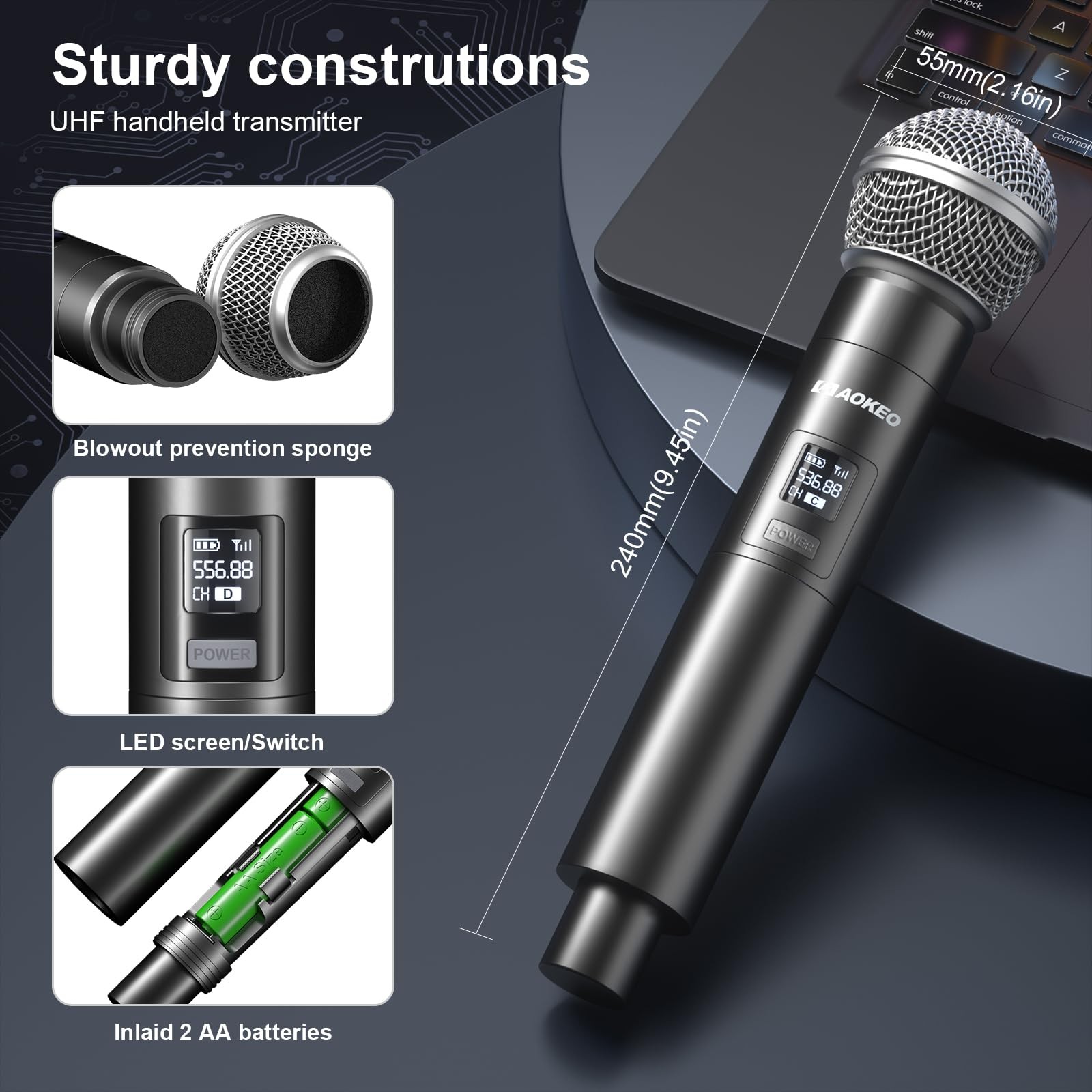 4-Channel UHF Wireless Microphone System with 4 Handheld Mics for Events