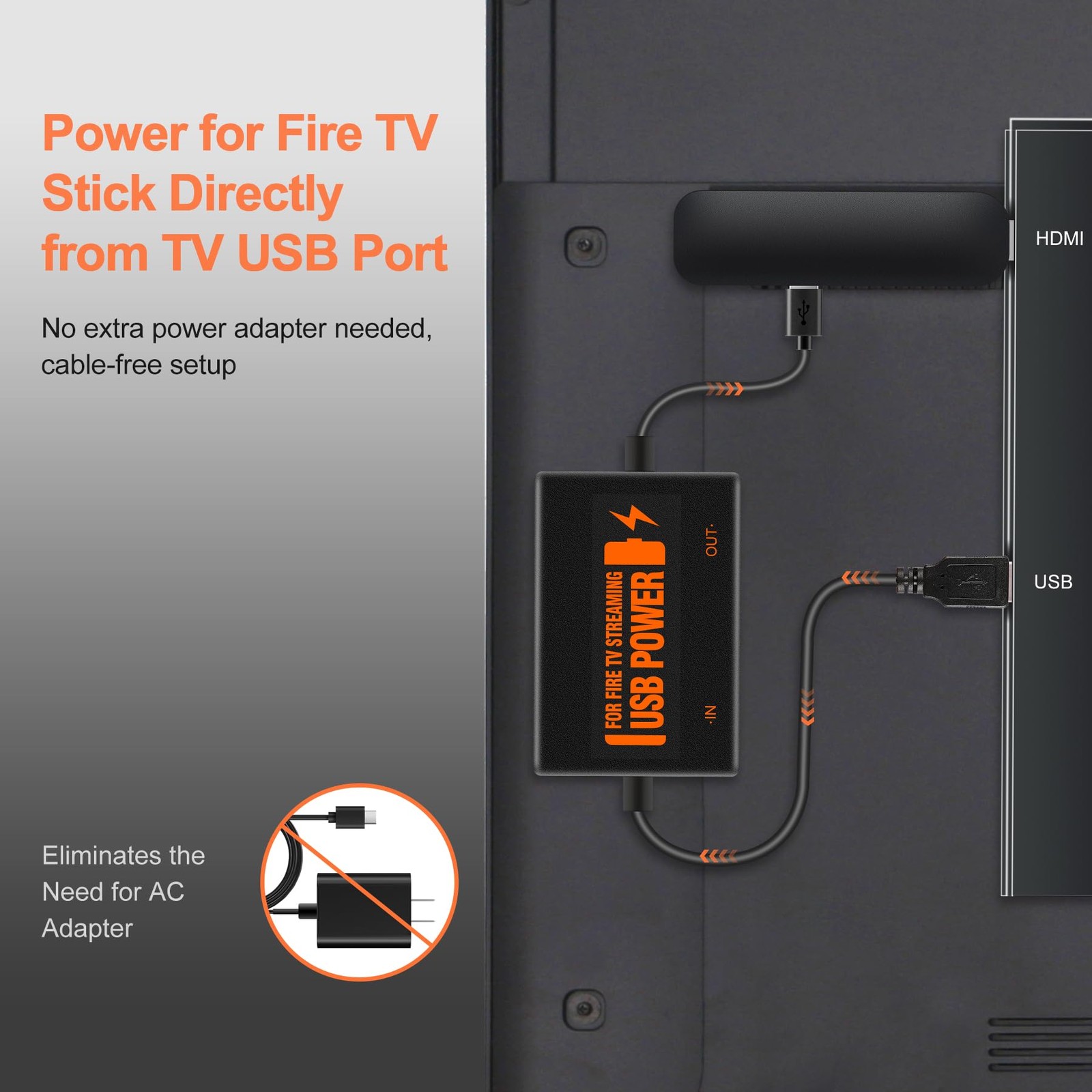 Fire Stick Power Adapter, USB Power Cable for Fire TV Stick, Powers Streaming...