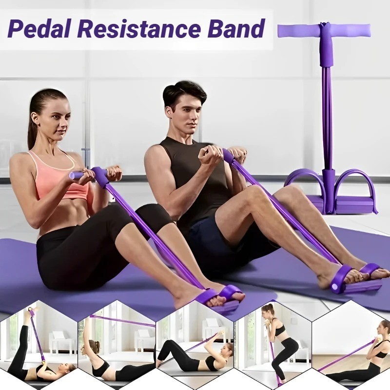 Pedal Resistance Bands 4 Tube Fitness Tension Rope Yoga Ab Exercise Tool
