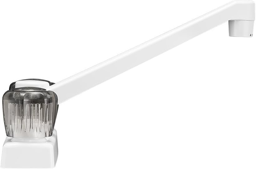 Elegant RV Kitchen Faucet with Smoked Acrylic Knobs - Compact Swivel Design
