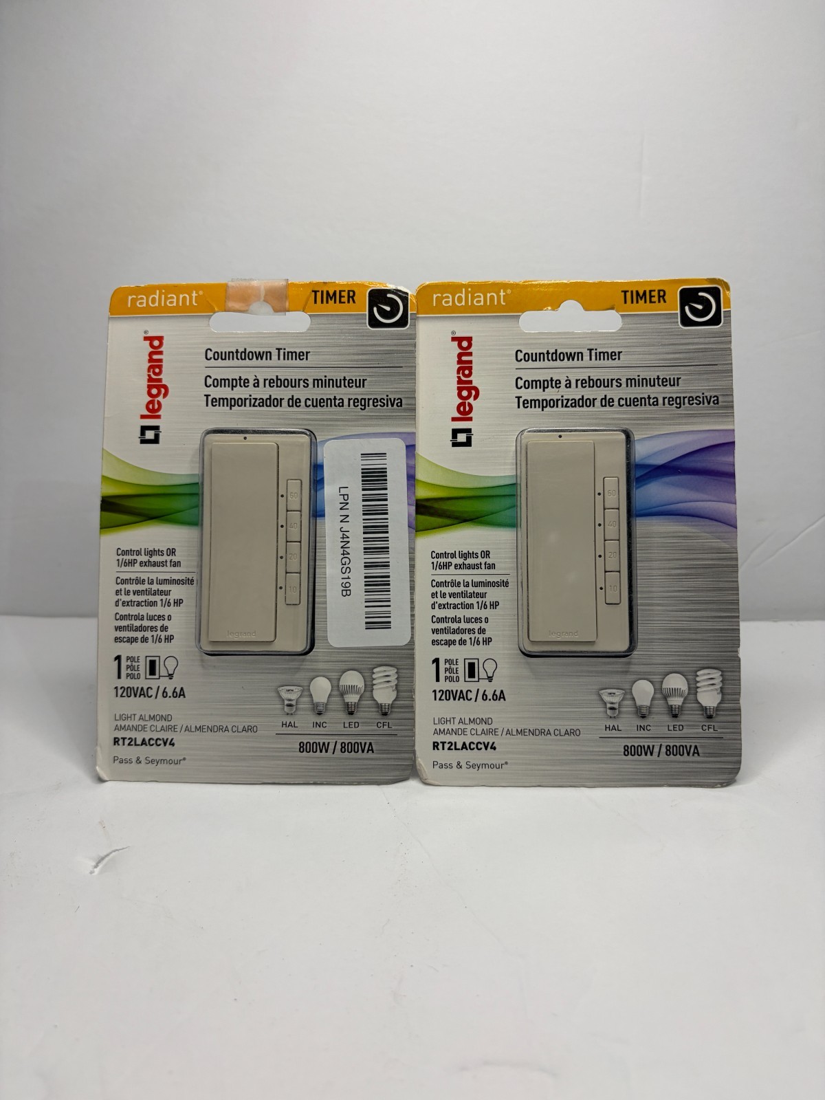 Legrand RT2LACCV4 Radiant 4 Button Countdown Timer Light Almond NEW - Lot of 2