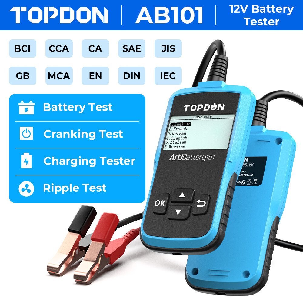 TOPDON AB101 Car Battery Tester 12V Load Analyzer Alternator 100-2000 CCA