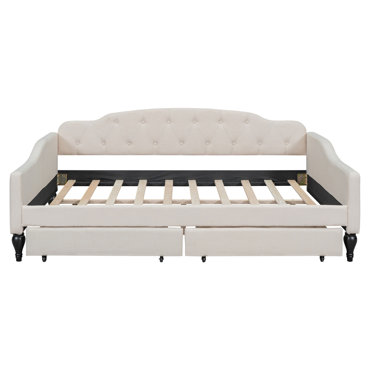 Full Size Daybed Upholstered Bed Frame Sofa Bed with 2 Storage Drawers Beige