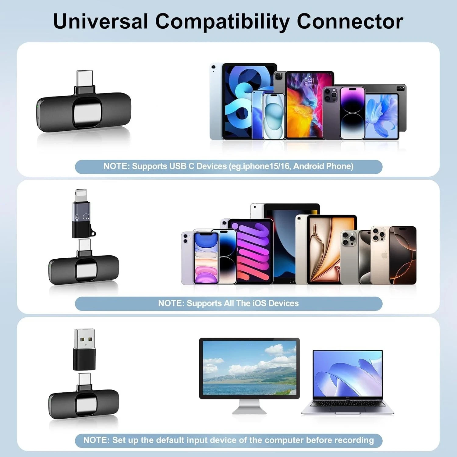 Mini Wireless Lavalier Microphone for Video Recording Noise Reduction USB C Mic