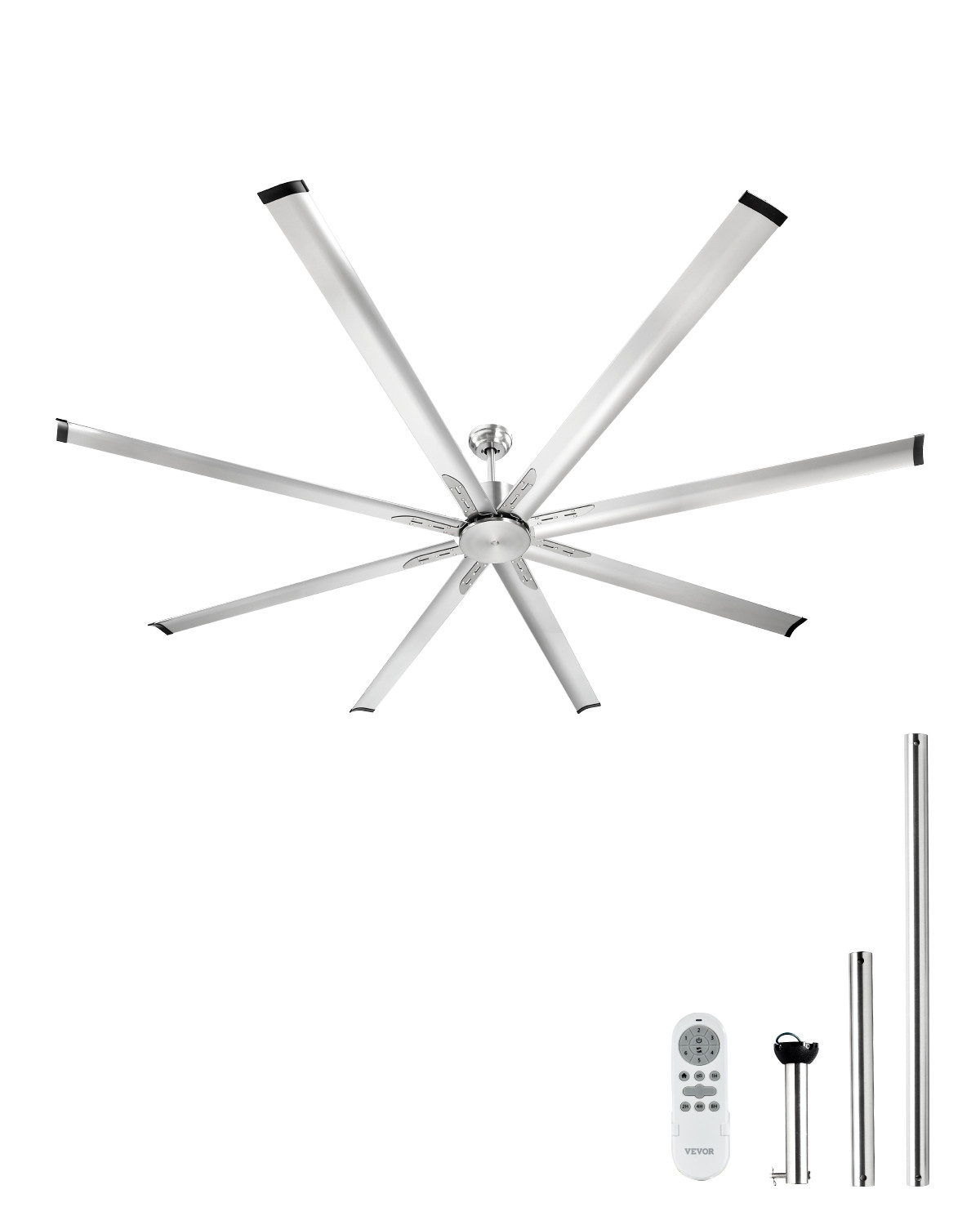 VEVOR 96" Ceiling Fan Remote Control Reversible DC Motor Brushed Nickel Aluminum