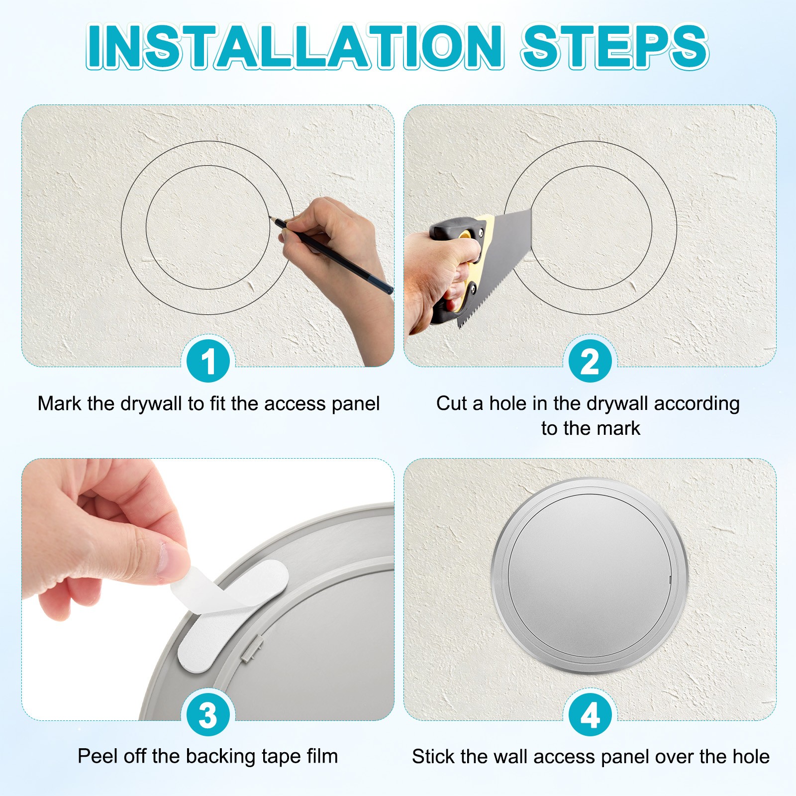 2-Pack Access Panel for Drywall, 8x8 Inch Round Plastic Removable [Silver Tone]