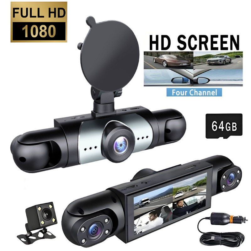 HD 360° 4 Channel 1080P Car Dash Cam Front and Rear Inside Left Right + Camera