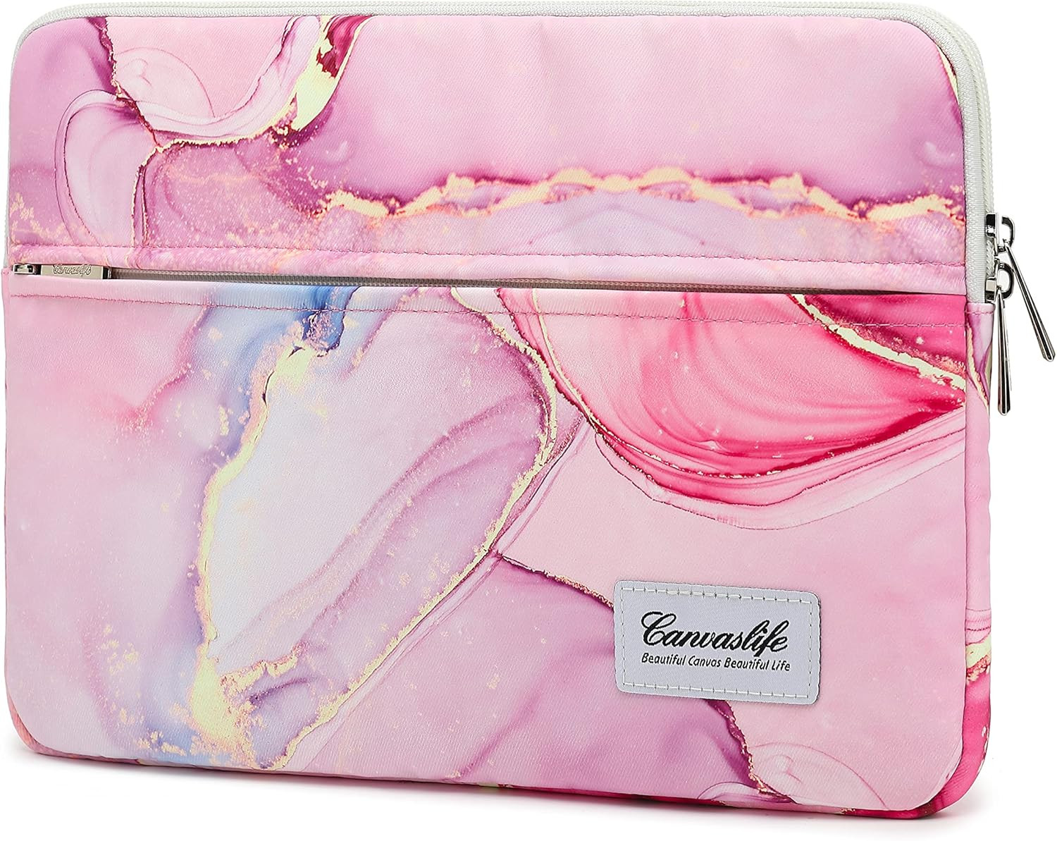 Pink Marble Pattern 13 inch Canvas Laptop Sleeve with Pocket 13 inch 13.3 inch L