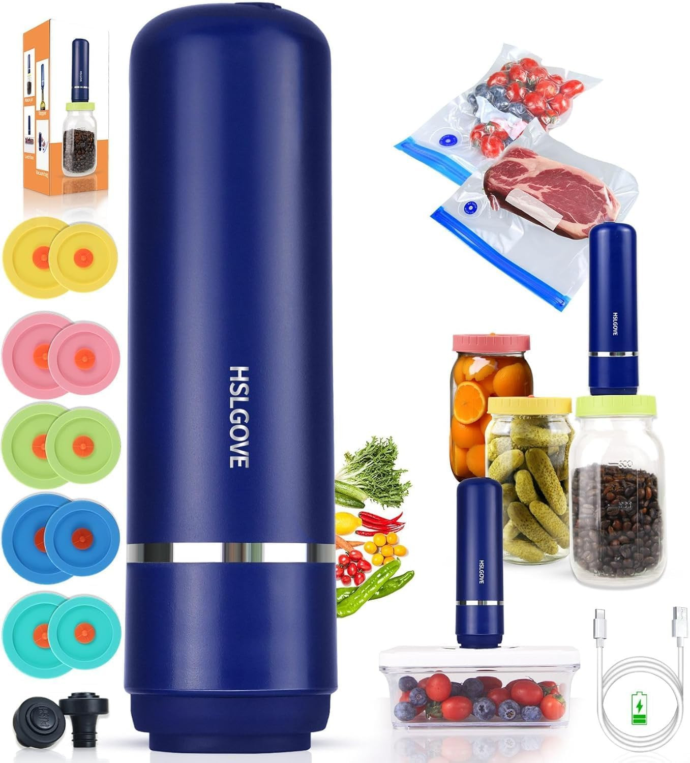 Vacuum Sealer, Handheld Electric Mason Jar Vacuum Sealer Kit, Portable Food Seal