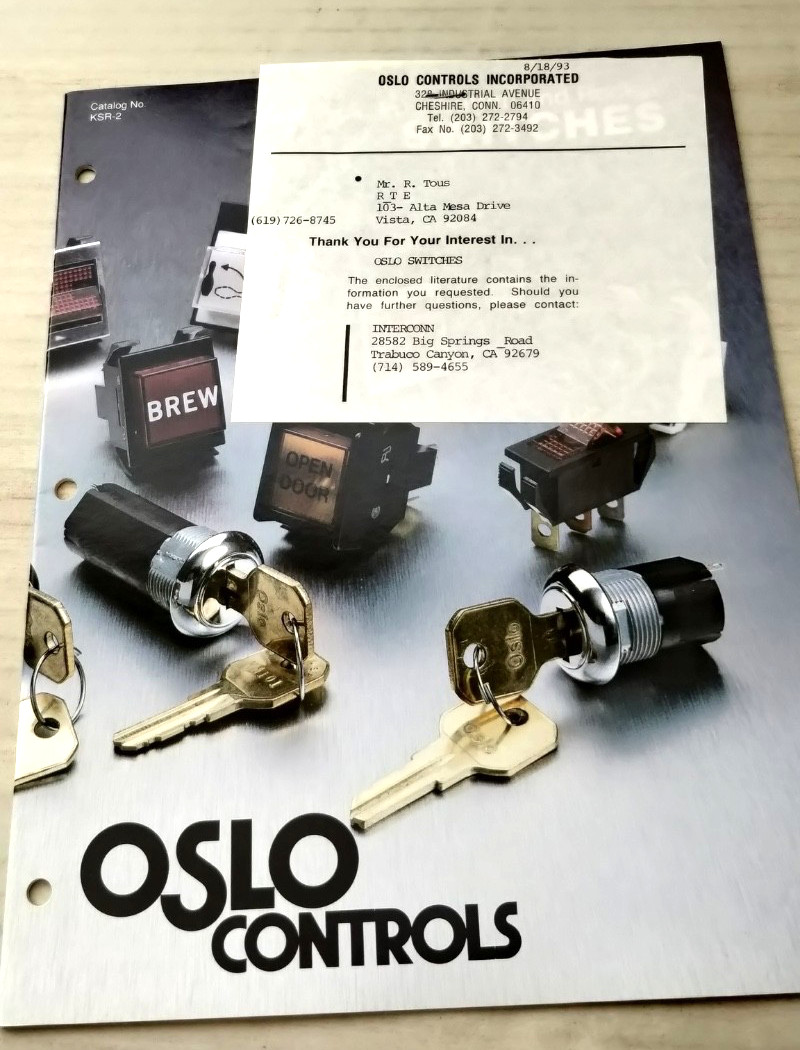 1989 OSLO CONTROLS CATALOG KSR-2  switches C2