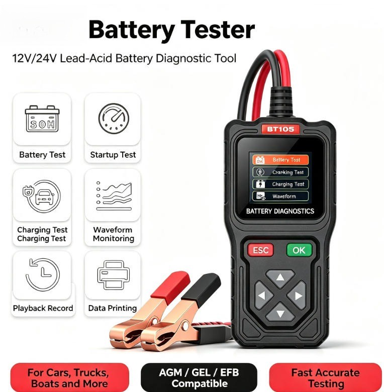 Battery Analyzer 100–2000CCA Start Charging Tester for Lead-acid AGM Gel Battery