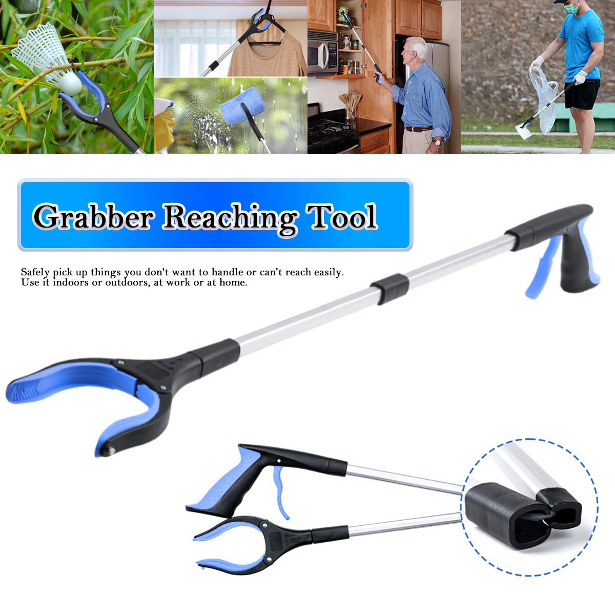 Extra Long Reacher Grabber, Foldable Gripper and Reaching Tool with Rotating Jaw