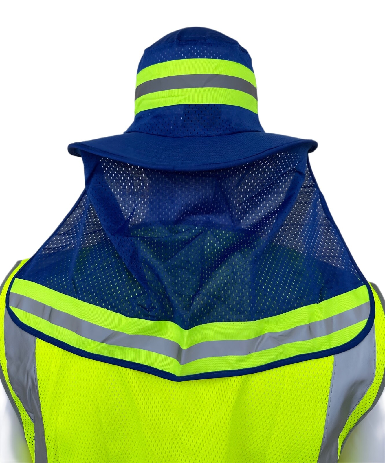 Hi Vis Reflective Work Safety Neck Flap Boonie Hat Blue Bucket Cap