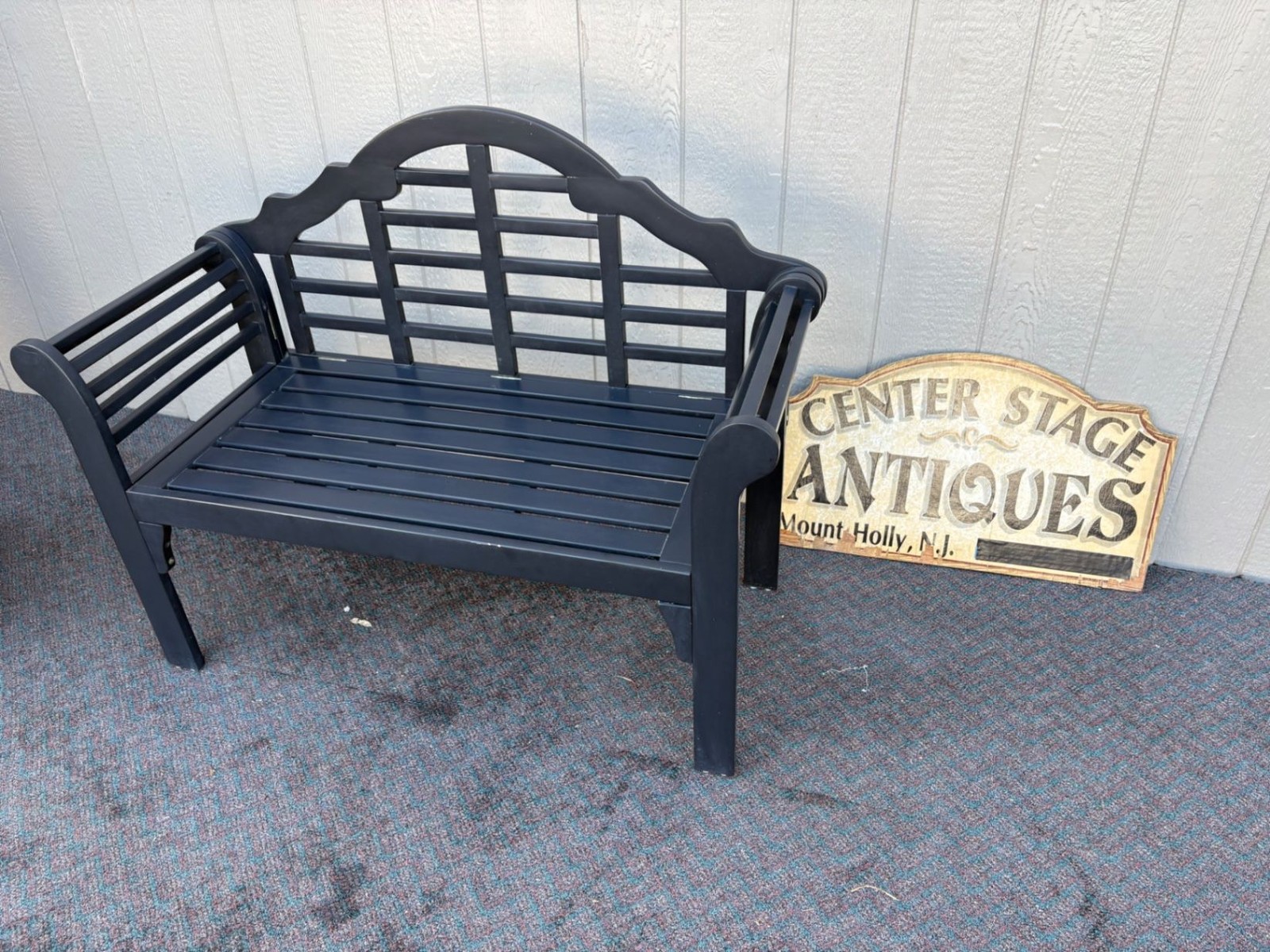 67483 Black Painted Wood Loveseat Bench with Slatted Design FOLDING  Bench