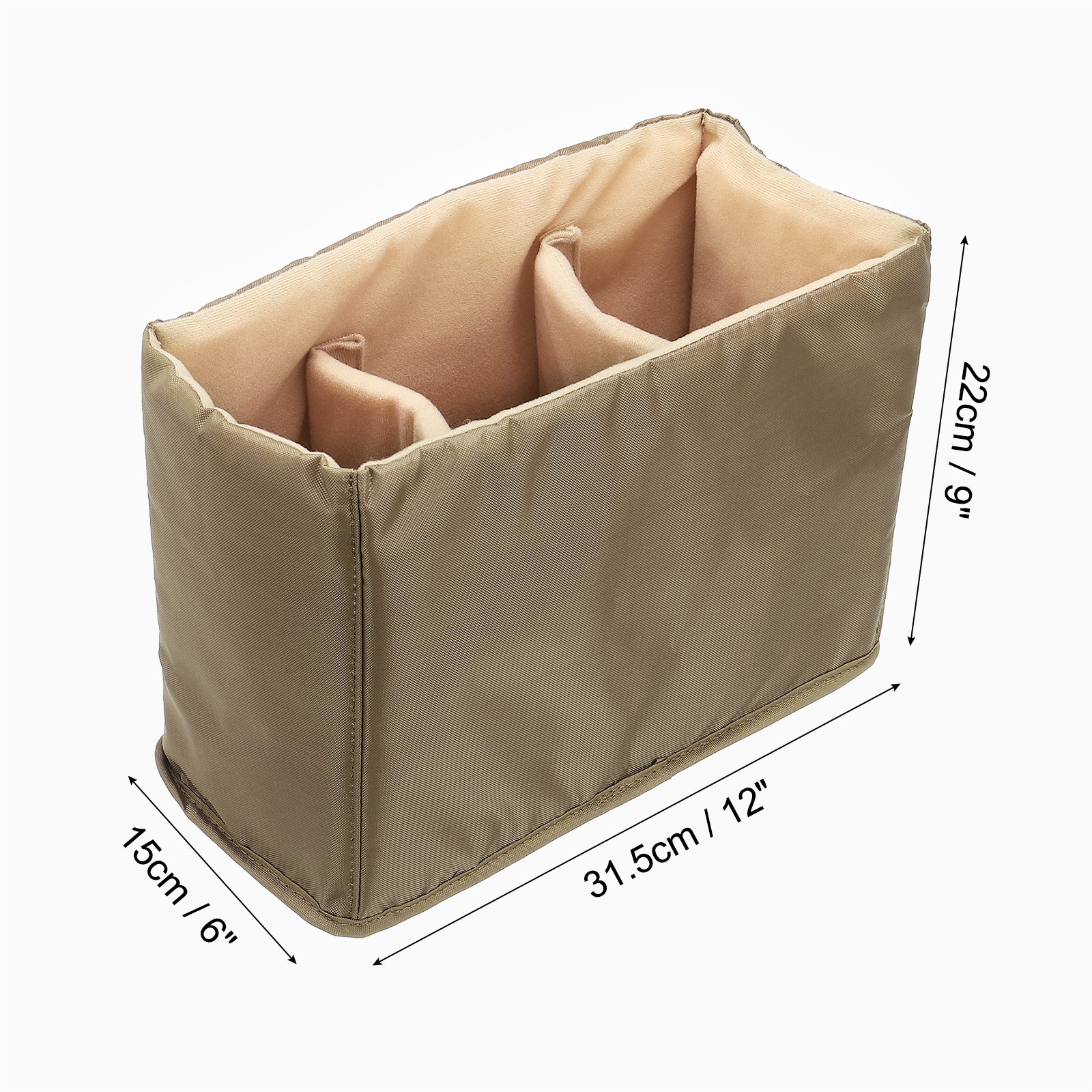 Camera Insert Bag, 12" x 6" x 9" Shockproof Camera Bag Inner Case, Brown