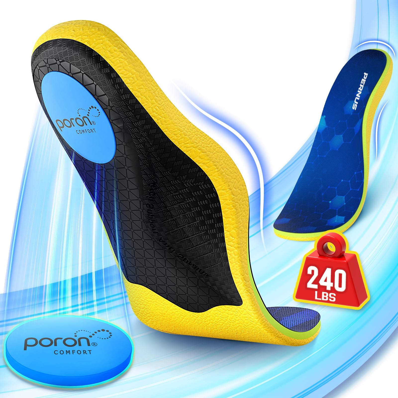 240+lbs Plantar Fasciitis Insoles Men, Comfort PORON Shoe Inserts for , Heavy...