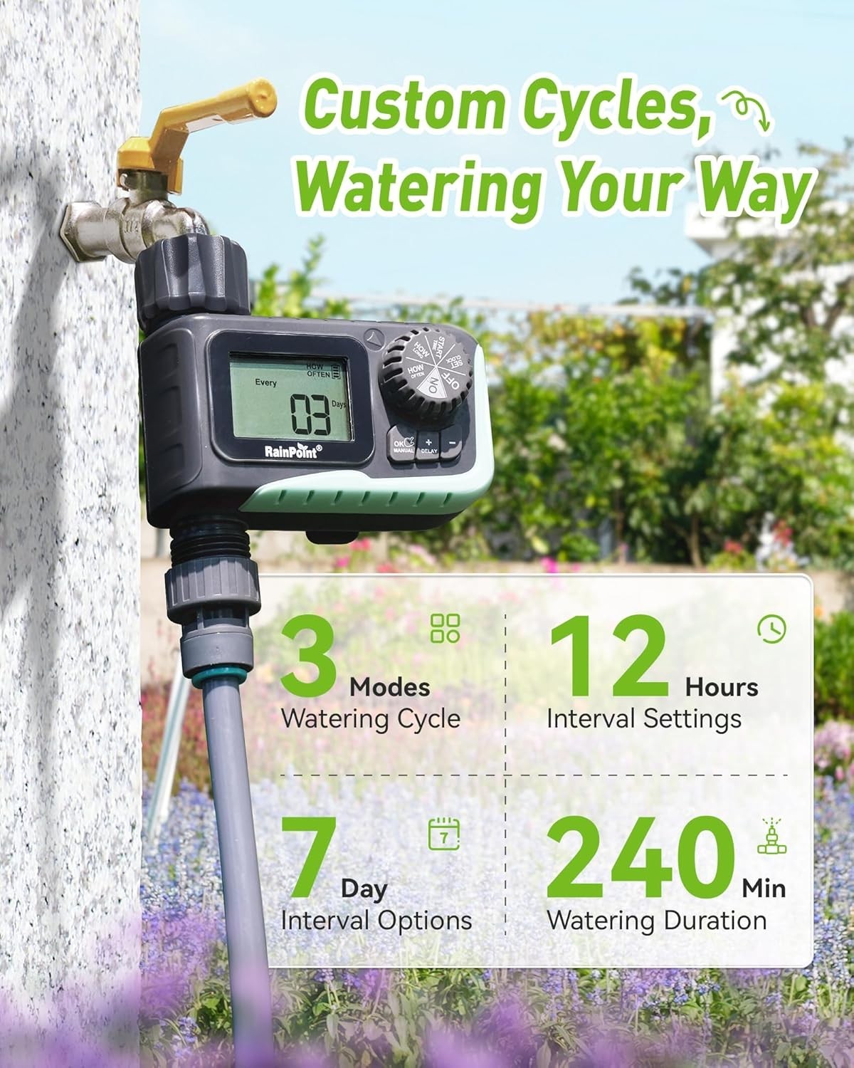Large Display Watering Timer with Customizable Modes - Perfect for Gardens