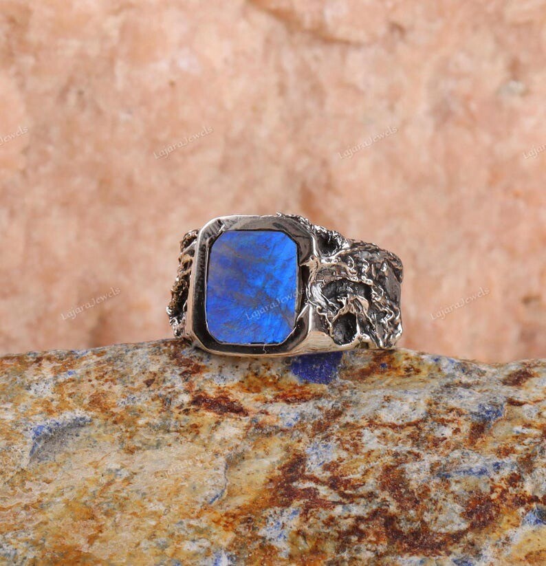 Blue Labradorite Ring 925 Sterling Silver Ring Men Statement Ring Gift For Him