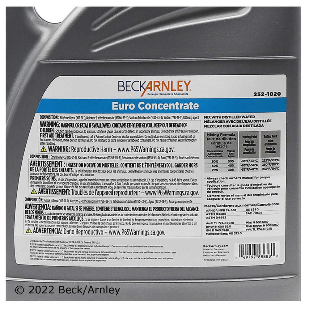 Engine Coolant / Antifreeze Beck/Arnley 252-1020