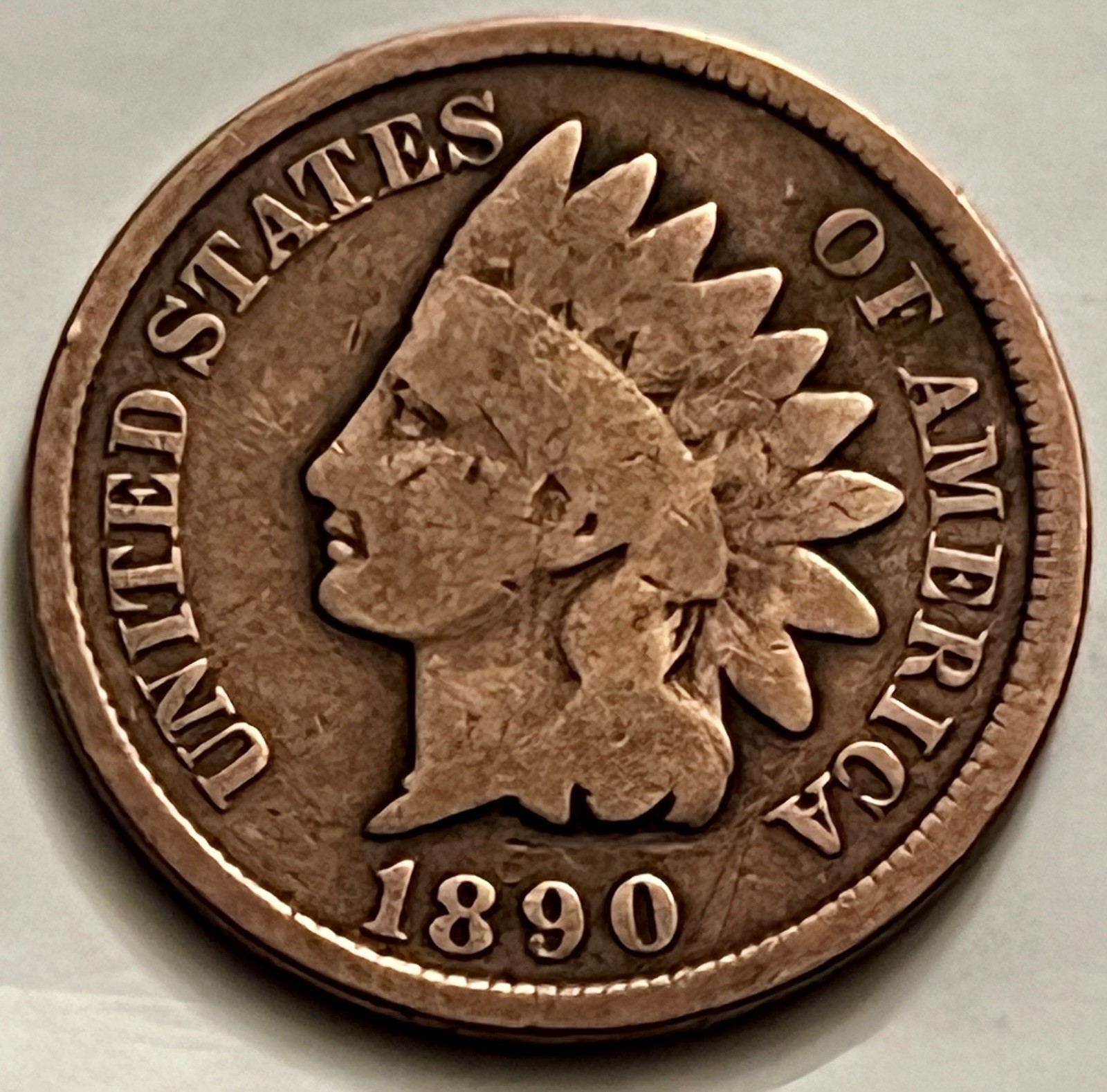1890 Indian Head Cent Heavy Wear Readable Date Decent Reverse 57M Minted BN919
