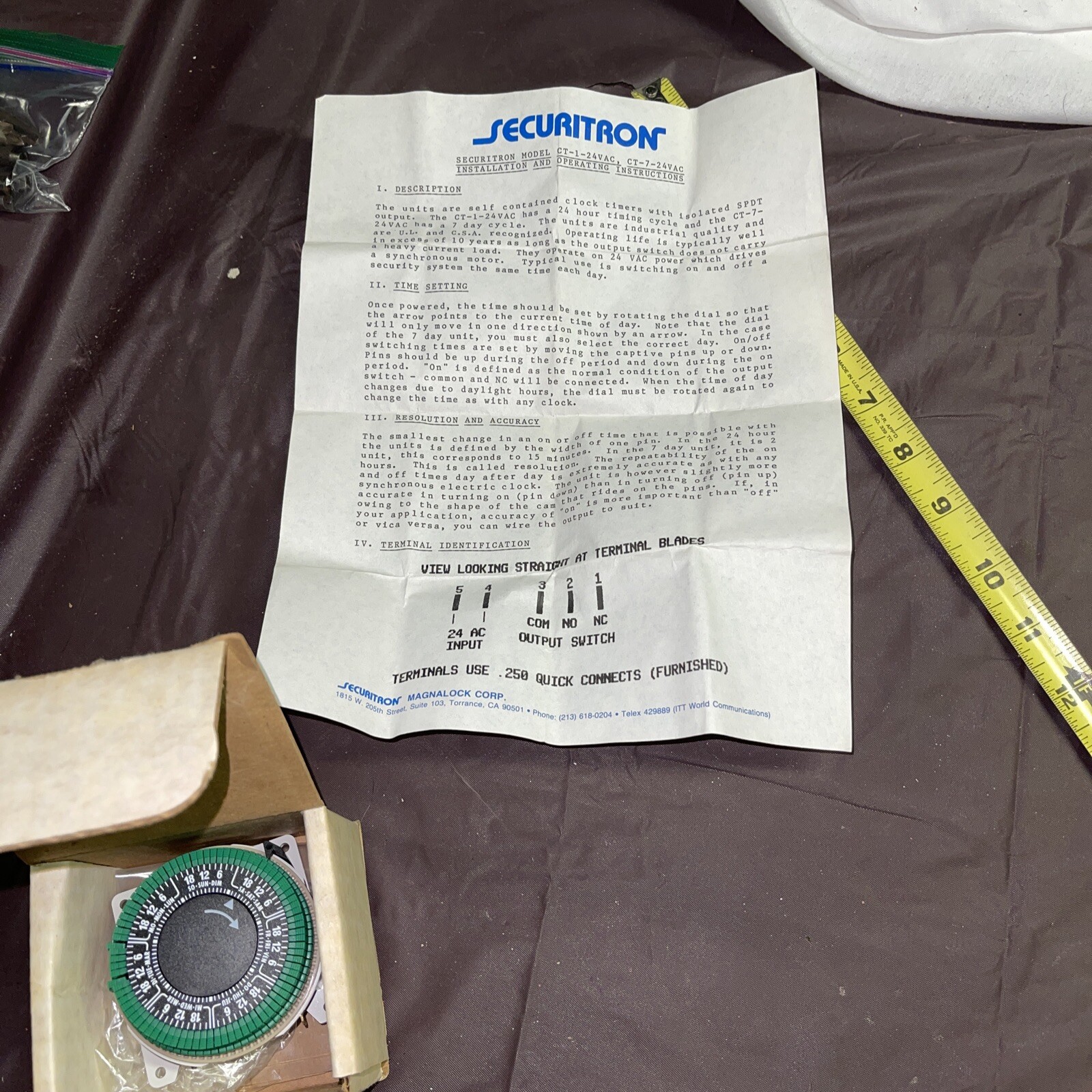 NOS Securitron CT-7-24VAC self contained clock timer