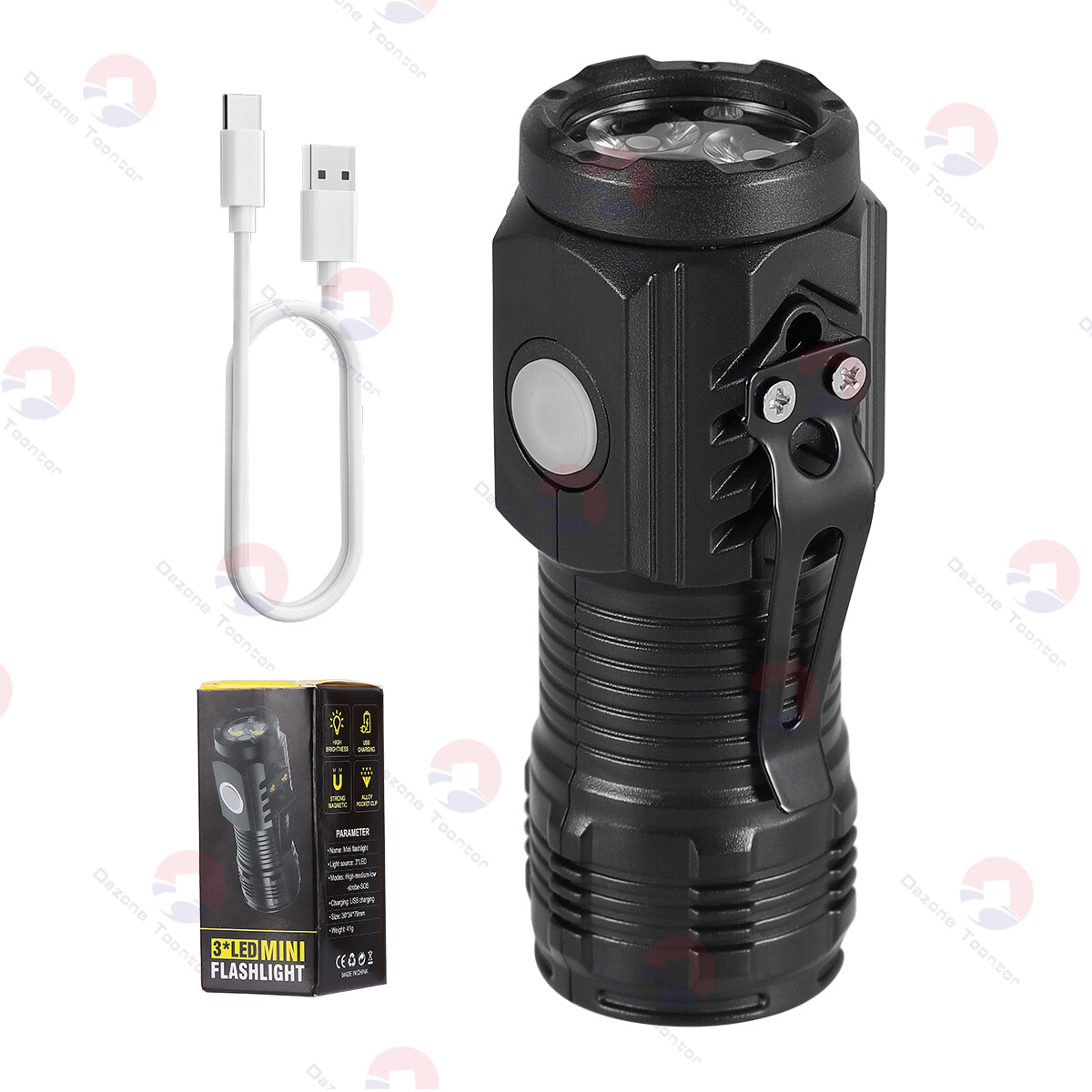 Mini LED Flashlight Rechargeable Tactical Work Light Magnetic Base Bright Torch