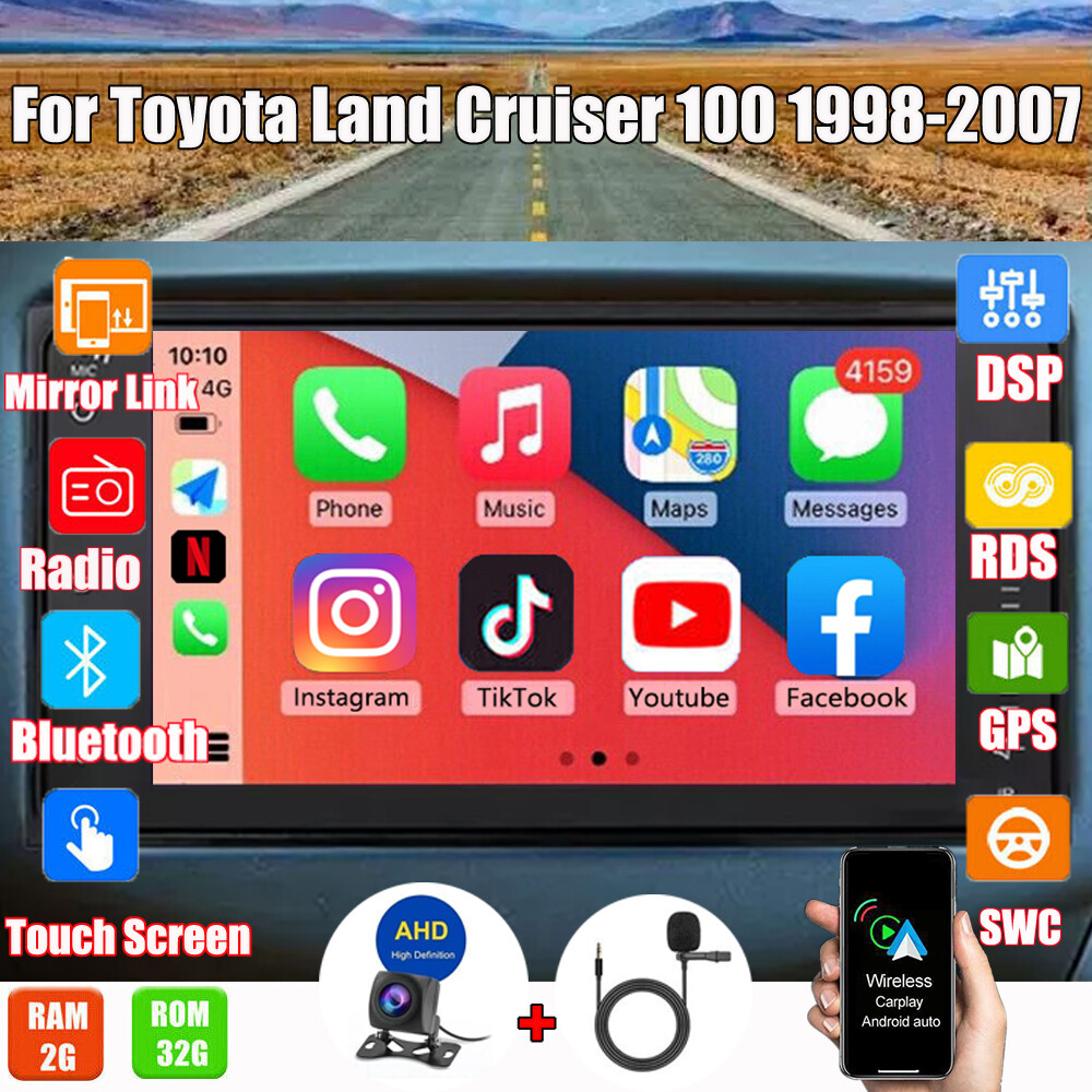 For Toyota Land Cruiser 100 1998-2007 Car Stereo Radio Navi Carplay SWC BT 32GB