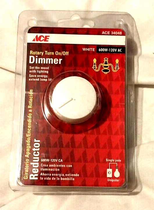 ACE 34048  600W-120V AC DIMMER ROTARY TURN ON/OFF (WHITE) New!
