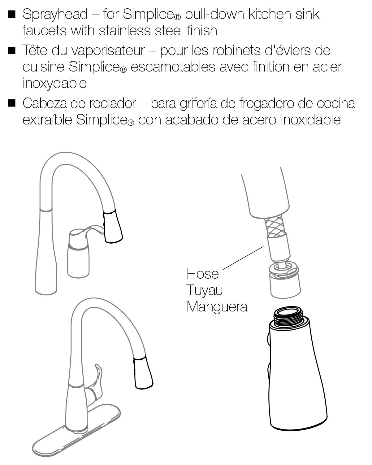 KOHLER Simplice Pull Down Spray Head Vibrant Stainless Genuine Part