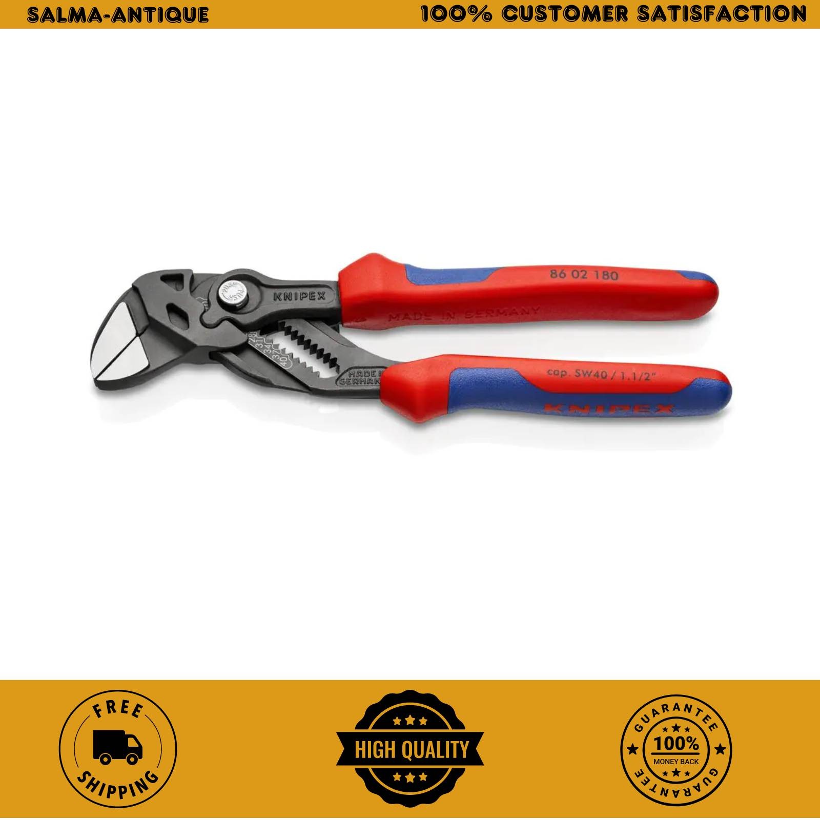 KNIPEX Pliers 7 1/4 Inch Wrench Comfort Grip Handles Adjustable Joint Black New