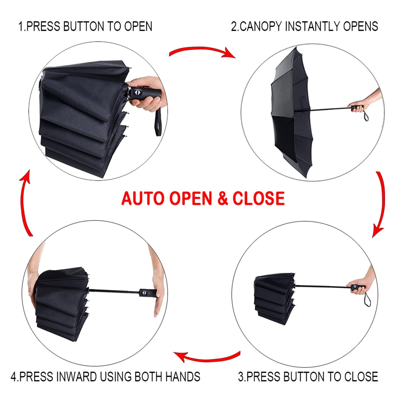 Compact Windproof Travel Umbrella Automatic Folding Rain Umbrella