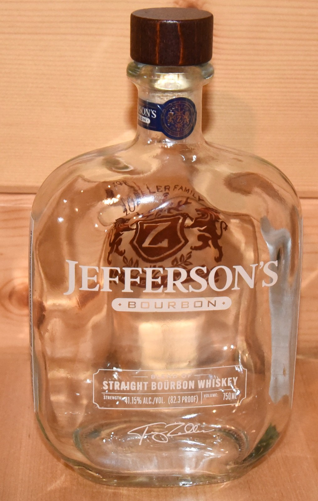 Jefferson's Bourbon Bottle Empty 750ml with Wooden Stopper