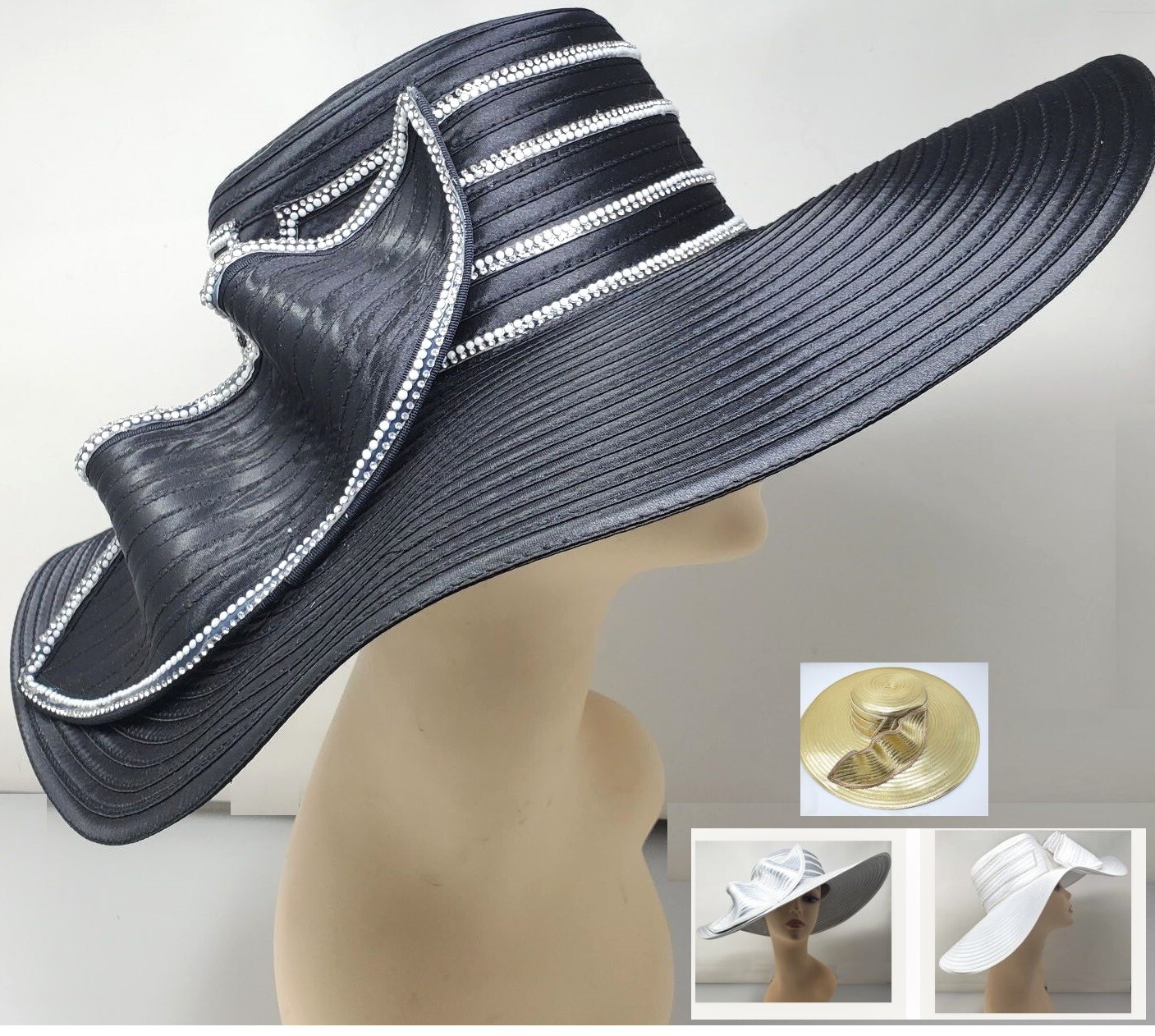 Metallic Wide Brim Bucket Kentucky Derby Wedding Hat Church  Dressy Cocktail NEW