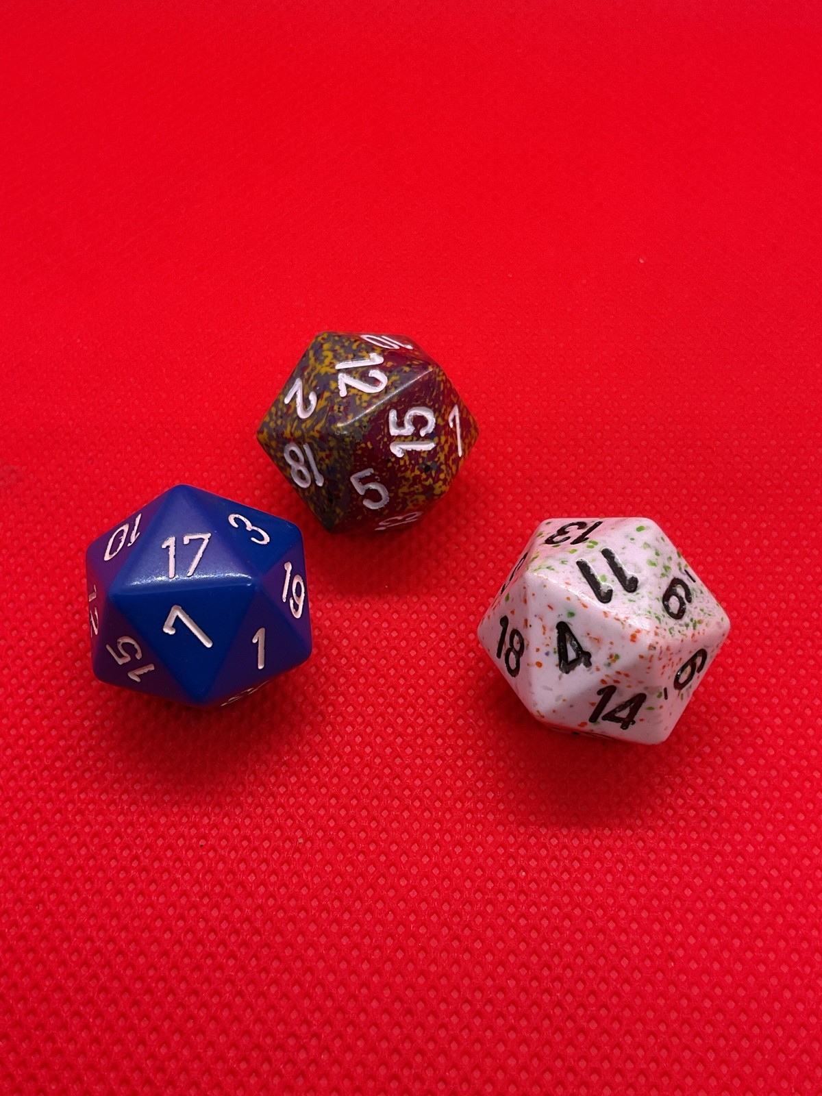 D20 Polyhedral Dice Set 3pc Blue Brown White Numbered RPG Tabletop Gaming