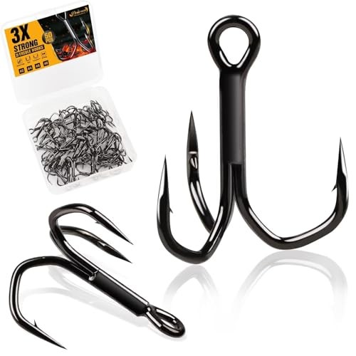 Fishing Treble Hooks 3X Strong Professional V Triple #4 * 50PCS Black Nickel