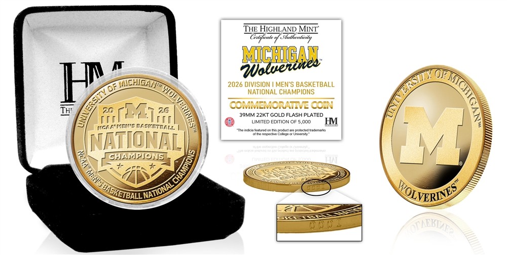 Michigan Wolverines 2026 NCAA Men’s Basketball Champions Gold Plated Coin