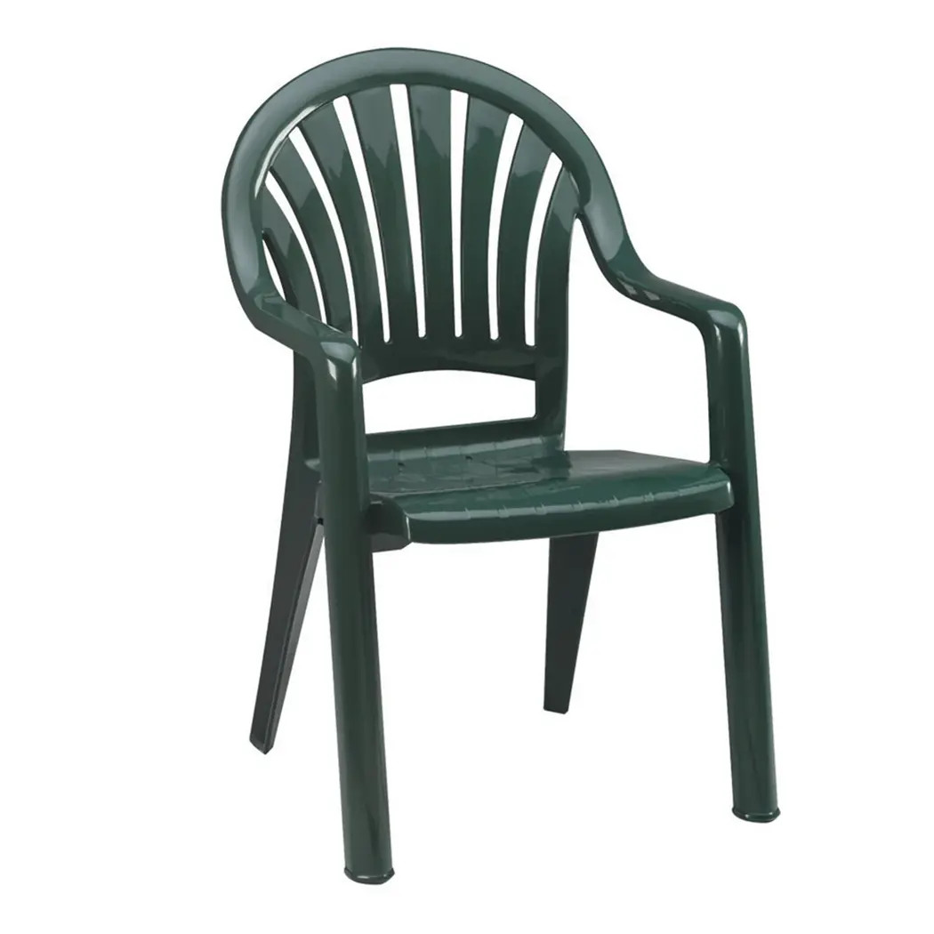 Grosfillex 49092078 Pacific Fanback Green Resin Stacking Armchair - 16 Per Set